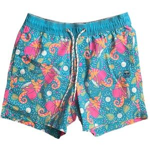 Party Pants Men Small Iguana Conga Print‎ Hidden Waist Tie Swim Trunks